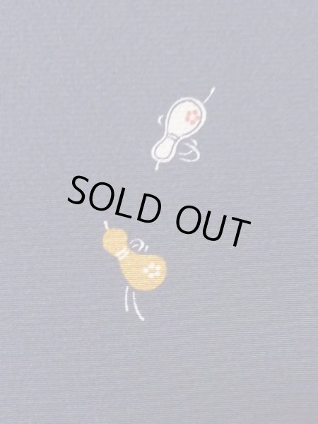 Photo6: M0330R Used Japanese women Purplish Navy Blue KOMON dyed / Silk. Flower gourd pattern  (Grade B) (6)