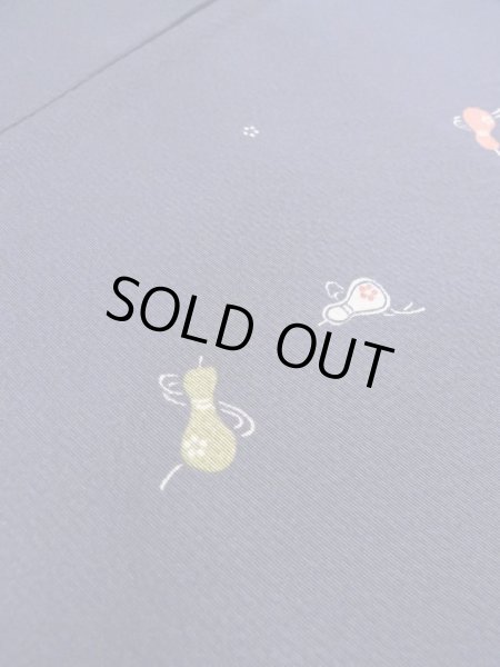 Photo7: M0330R Used Japanese women Purplish Navy Blue KOMON dyed / Silk. Flower gourd pattern  (Grade B) (7)