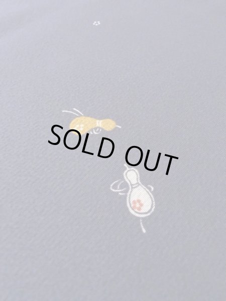 Photo8: M0330R Used Japanese women Purplish Navy Blue KOMON dyed / Silk. Flower gourd pattern  (Grade B) (8)