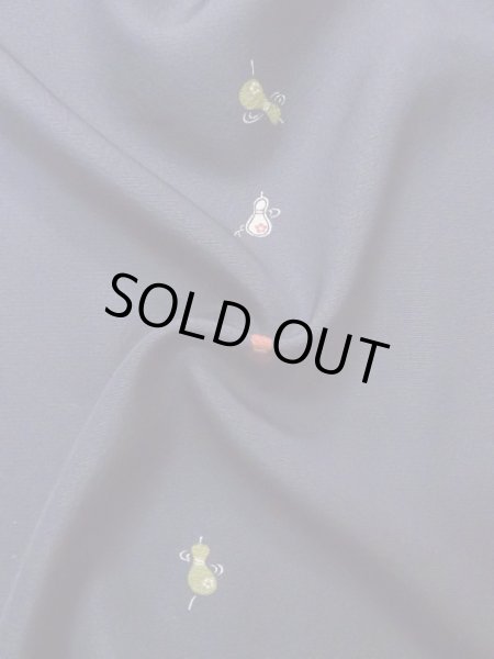 Photo9: M0330R Used Japanese women Purplish Navy Blue KOMON dyed / Silk. Flower gourd pattern  (Grade B) (9)