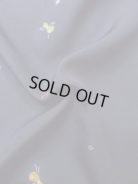 Photo10: M0330R Used Japanese women Purplish Navy Blue KOMON dyed / Silk. Flower gourd pattern  (Grade B) (10)