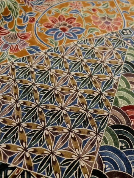 Photo9: M0330S Used Japanese womenPale Dark Golden Yellow KOMON dyed / Silk. Flower,   (Grade A) (9)