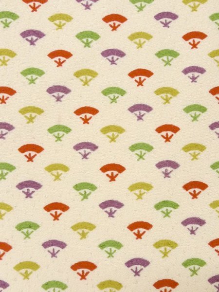 Photo5: M0330T Used Japanese women  Ivory KOMON dyed / Silk. Folding fan   (Grade C) (5)