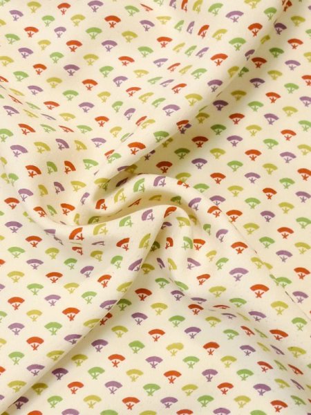 Photo9: M0330T Used Japanese women  Ivory KOMON dyed / Silk. Folding fan   (Grade C) (9)
