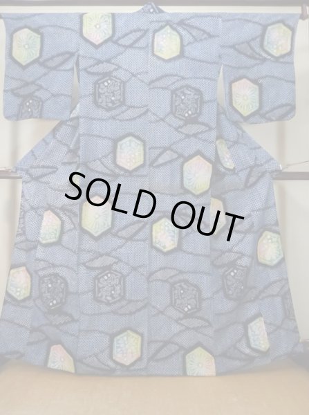 Photo1: M0331B Used Japanese women  Indigo Blue YUKATA summer(made in Japan) / Cotton. Flower, "Arimatsu-shibori"  (Grade C) (1)