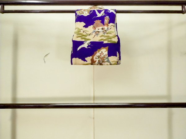 Photo2: M0505A Used Japanese men Vivid Blue Kids / Silk. Pine tree/branch/needle,   (Grade C) (2)