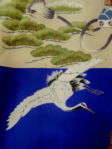 Photo5: M0505A Used Japanese men Vivid Blue Kids / Silk. Pine tree/branch/needle,   (Grade C) (5)