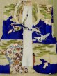 Photo12: M0505A Used Japanese men Vivid Blue Kids / Silk. Pine tree/branch/needle,   (Grade C) (12)