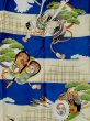 Photo3: M0505C Used Japanese men Vivid Blue Kids / Silk. Pine tree/branch/needle, a samurai helmet, allow, a sumo referee's fan motif  (Grade D) (3)