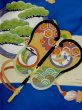 Photo6: M0505C Used Japanese men Vivid Blue Kids / Silk. Pine tree/branch/needle, a samurai helmet, allow, a sumo referee's fan motif  (Grade D) (6)