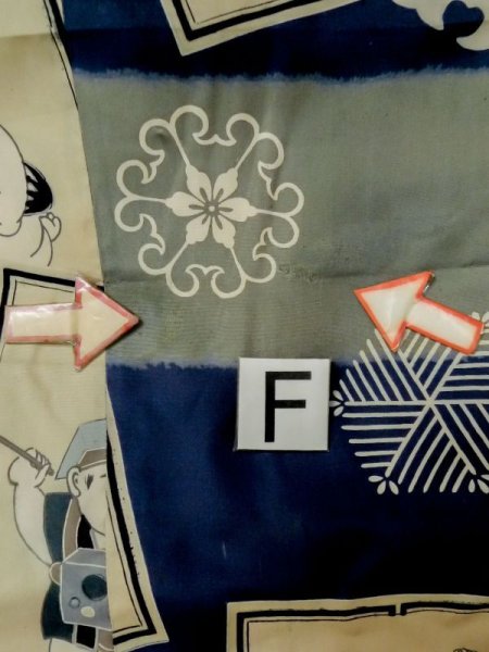 Photo18: M0505E Used Japanese menDark Grayish Blue Kids / Silk. Abstract pattern,   (Grade C) (18)