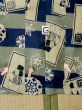 Photo19: M0505E Used Japanese menDark Grayish Blue Kids / Silk. Abstract pattern,   (Grade C) (19)