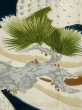 Photo6: M0505G Used Japanese men Dark Green Kids / Silk. Pine tree/branch/needle,   (Grade C) (6)