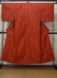 Photo1: M0505X Used Japanese women  Red Kids / Wool. Stripes   (Grade B) (1)