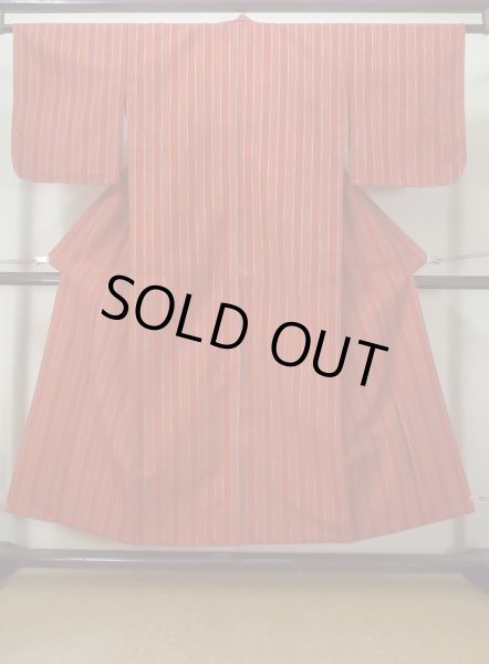 Photo1: M0505X Used Japanese women  Red Kids / Wool. Stripes   (Grade B) (1)