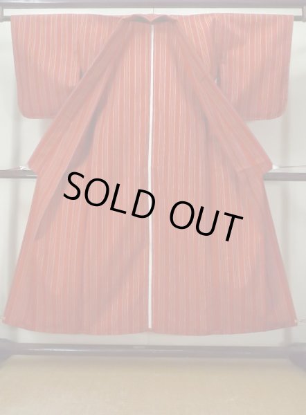 Photo2: M0505X Used Japanese women  Red Kids / Wool. Stripes   (Grade B) (2)