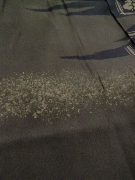 Photo13: M0516C Used Japanese men  Olive Men's Juban / Silk. Pine tree/branch/needle,   (Grade D) (13)