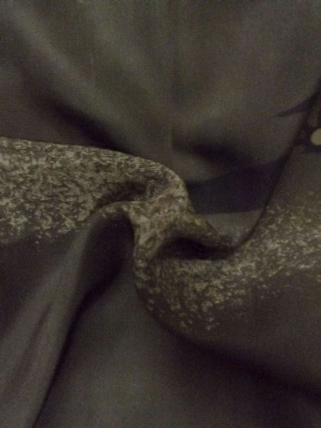 Photo14: M0516C Used Japanese men  Olive Men's Juban / Silk. Pine tree/branch/needle,   (Grade D) (14)