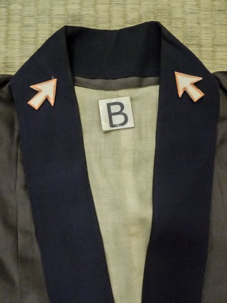 Photo18: M0516C Used Japanese men  Olive Men's Juban / Silk. Pine tree/branch/needle,   (Grade D) (18)