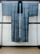 Photo1: M0516E Used Japanese men Grayish Light Blue Men's Juban / Silk. Plaid Checks   (Grade C) (1)