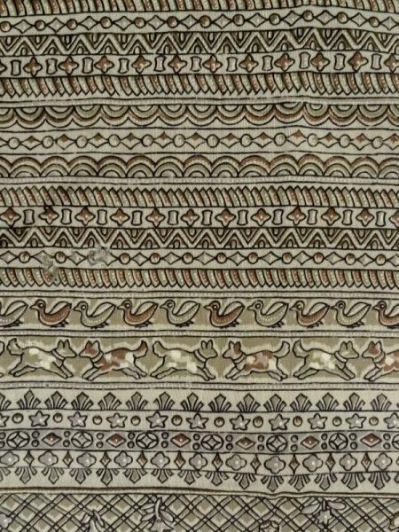 Photo4: M0516G Used Japanese men Dark Golden Yellow Men's Juban / Wool. Chinz pattern   (Grade D) (4)