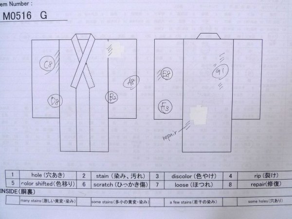 Photo11: M0516G Used Japanese men Dark Golden Yellow Men's Juban / Wool. Chinz pattern   (Grade D) (11)