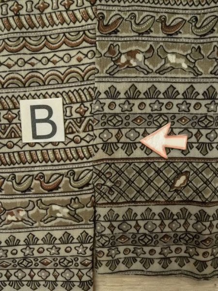 Photo13: M0516G Used Japanese men Dark Golden Yellow Men's Juban / Wool. Chinz pattern   (Grade D) (13)