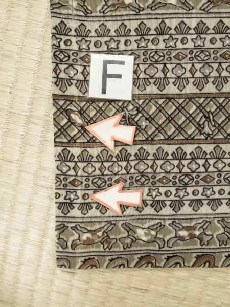 Photo17: M0516G Used Japanese men Dark Golden Yellow Men's Juban / Wool. Chinz pattern   (Grade D) (17)