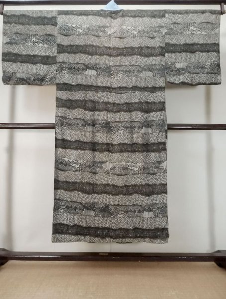 Photo2: M0516I Used Japanese men Dark Brown Men's Juban / Cotton. Line,   (Grade D) (2)