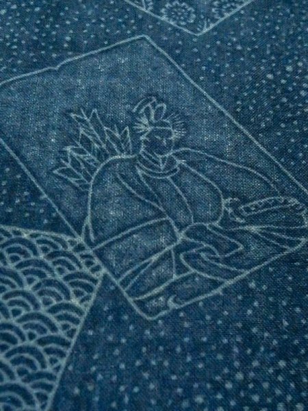 Photo6: Mint M0516M Used Japanese men  Navy Blue Men's Juban / Wool. Bamboo leaf, arrow pattern  (Grade D) (6)