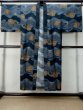 Photo1: M0516O Used Japanese men Dark Blue Men's Juban / Wool. Tall grass, Kanji charactors pattern  (Grade D) (1)