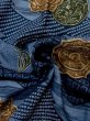 Photo12: M0516O Used Japanese men Dark Blue Men's Juban / Wool. Tall grass, Kanji charactors pattern  (Grade D) (12)