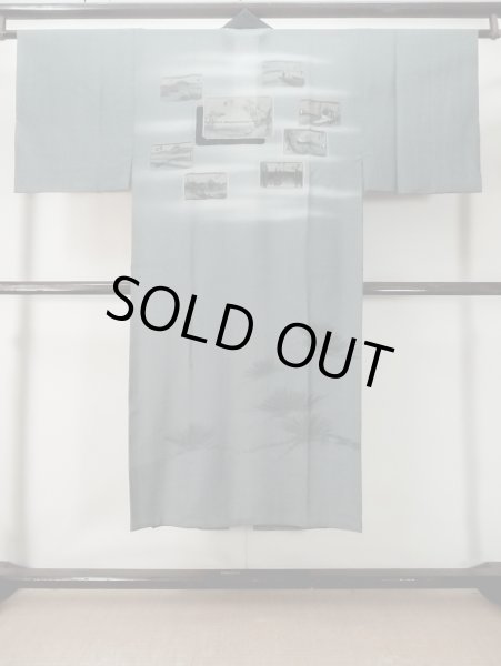 Photo1: M0516R Used Japanese men Bluish Gray Men's Juban / Wool. TACHIBANA orange,   (Grade D) (1)