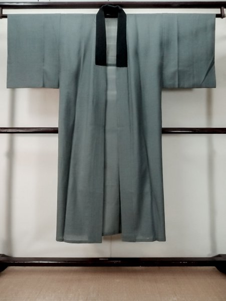 Photo2: M0516R Used Japanese men Bluish Gray Men's Juban / Wool. TACHIBANA orange,   (Grade D) (2)