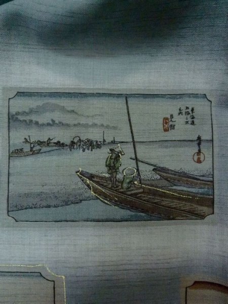 Photo7: M0516R Used Japanese men Bluish Gray Men's Juban / Wool. TACHIBANA orange,   (Grade D) (7)