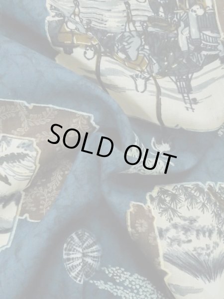 Photo11: M0516W Used Japanese men  Navy Blue Men's Juban / Wool. Pine tree/branch/needle,   (Grade C) (11)