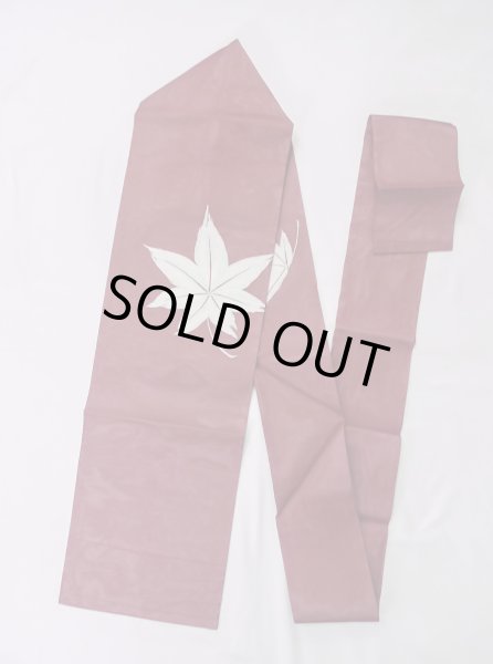 Photo1: Mint M0523A Vintage Japanese Kimono   Dark Red NAGOYA OBI sash MOMIJI maple leaf Silk. (Grade A) (1)