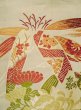 Photo6: M0523D Vintage Japanese Kimono   Ivory NAGOYA OBI sash Peony Silk. (Grade C) (6)
