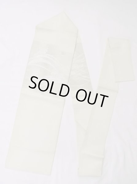 Photo1: M0523G Vintage Japanese Kimono   Ivory NAGOYA OBI sash Tall grass Silk. (Grade C) (1)