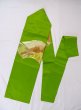 Photo1: M0523J Vintage Japanese Kimono  Vivid Yellowish Green NAGOYA OBI sash Mountain Silk. (Grade B) (1)