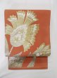 Photo2: M0523K Vintage Japanese Kimono   Orange NAGOYA OBI sash Flower Silk. (Grade C) (2)