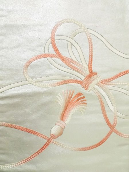 Photo3: M0523L Vintage Japanese Kimono   Silver NAGOYA OBI sash KUMIHIMO rope with tassels Silk. (Grade B) (3)