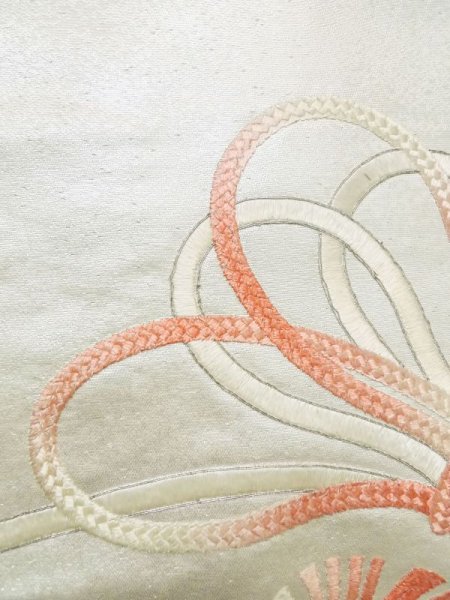 Photo5: M0523L Vintage Japanese Kimono   Silver NAGOYA OBI sash KUMIHIMO rope with tassels Silk. (Grade B) (5)