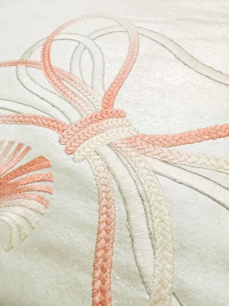 Photo7: M0523L Vintage Japanese Kimono   Silver NAGOYA OBI sash KUMIHIMO rope with tassels Silk. (Grade B) (7)