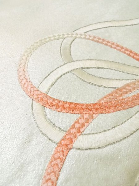 Photo9: M0523L Vintage Japanese Kimono   Silver NAGOYA OBI sash KUMIHIMO rope with tassels Silk. (Grade B) (9)