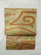 Photo2: M0523M Vintage Japanese Kimono  Shiny Beige NAGOYA OBI sash Abstract pattern Silk. (Grade B) (2)