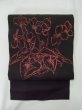 Photo2: M0523O Vintage Japanese Kimono   Black NAGOYA OBI sash Flower Silk. (Grade B) (2)