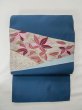 Photo2: M0523R Vintage Japanese Kimono   Navy Blue NAGOYA OBI sash Flower Silk. (Grade B) (2)