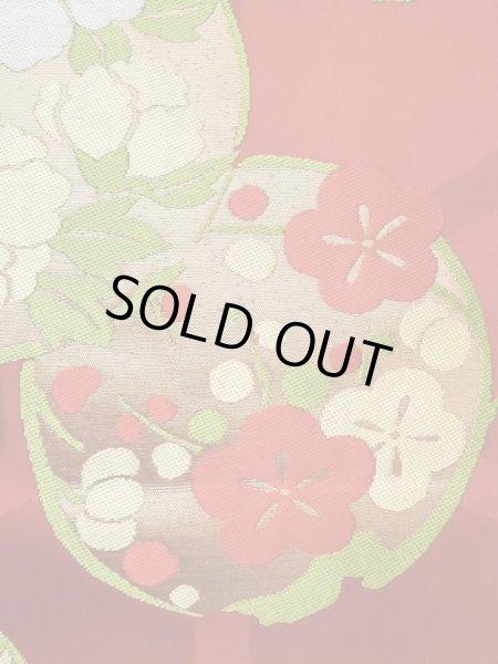 Photo5: M0523S Vintage Japanese Kimono  Vivid Red NAGOYA OBI sash Peony Silk. (Grade C) (5)