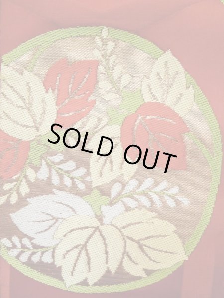 Photo6: M0523S Vintage Japanese Kimono  Vivid Red NAGOYA OBI sash Peony Silk. (Grade C) (6)